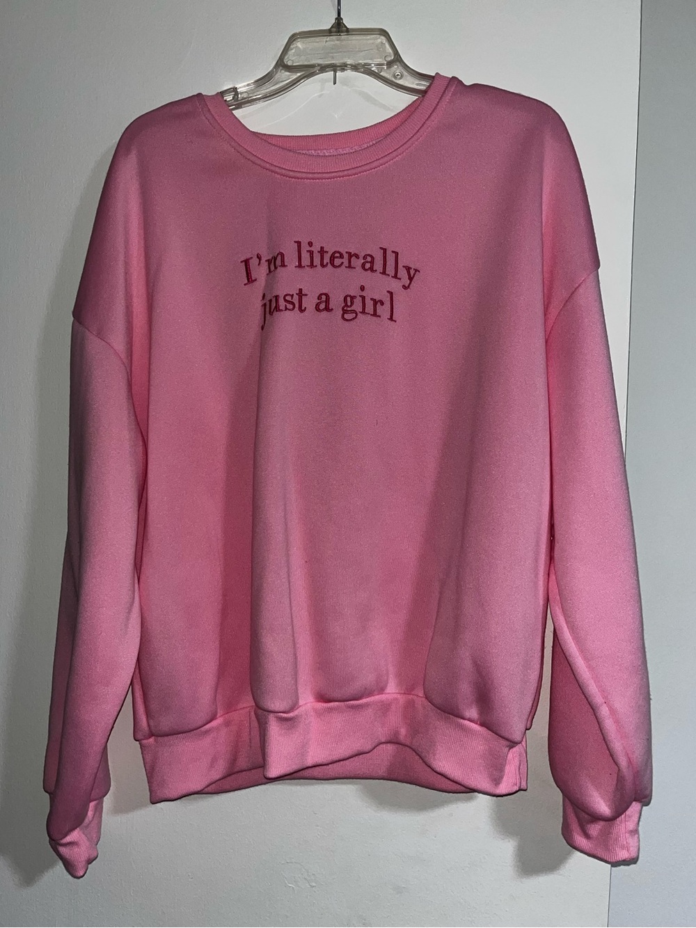 SHEIN Pink 'I'm Literally Just a Girl' Crewneck Sweatshirt